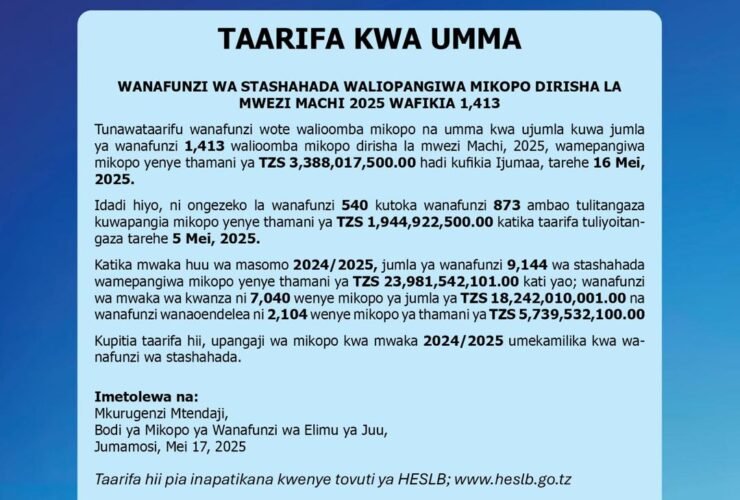 HESLB Yatangaza Upangaji Mikopo Kwa Wanafunzi wa Stashahada Mwezi Machi 2025