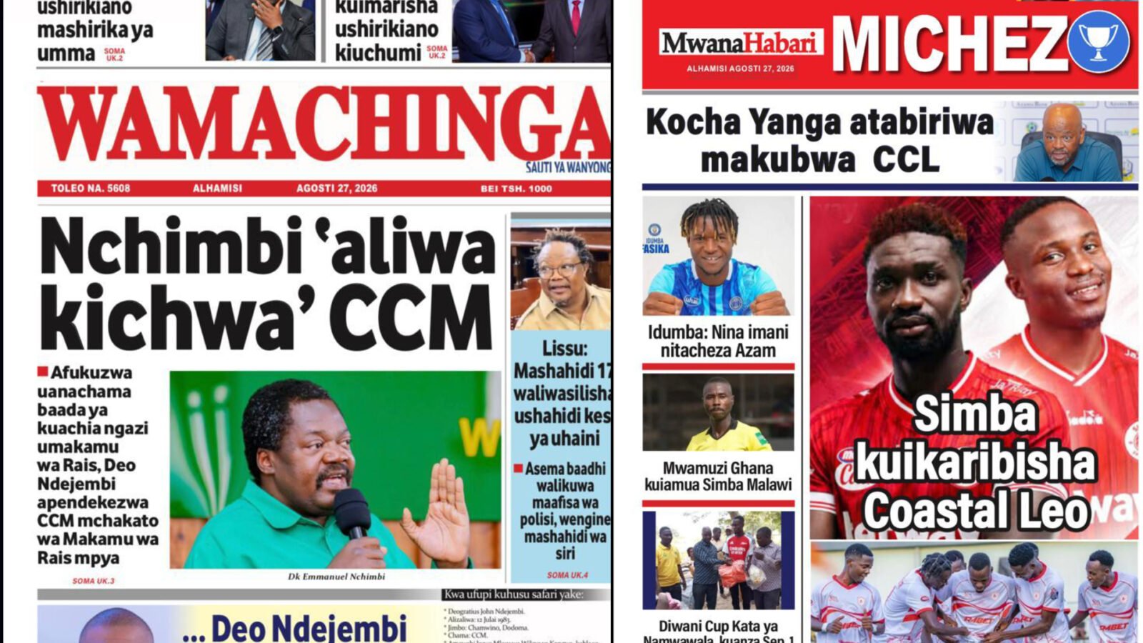 Magazeti ya leo Alihamis Agosti 27, 2026
